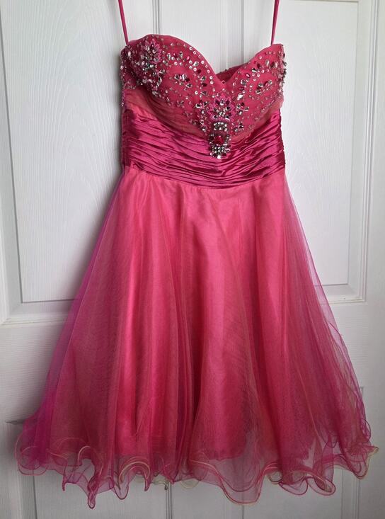 Fiesta Dresses & Skirts - Fiesta Pink Women’s beaded Sequin Dress Size XS Short Strapless Tulle Prom Party